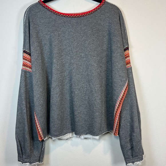 Natural Life Womens Knit Trim Sweatshirt Gray Oversize Boho Reversible NEW Large - Picture 2 of 16
